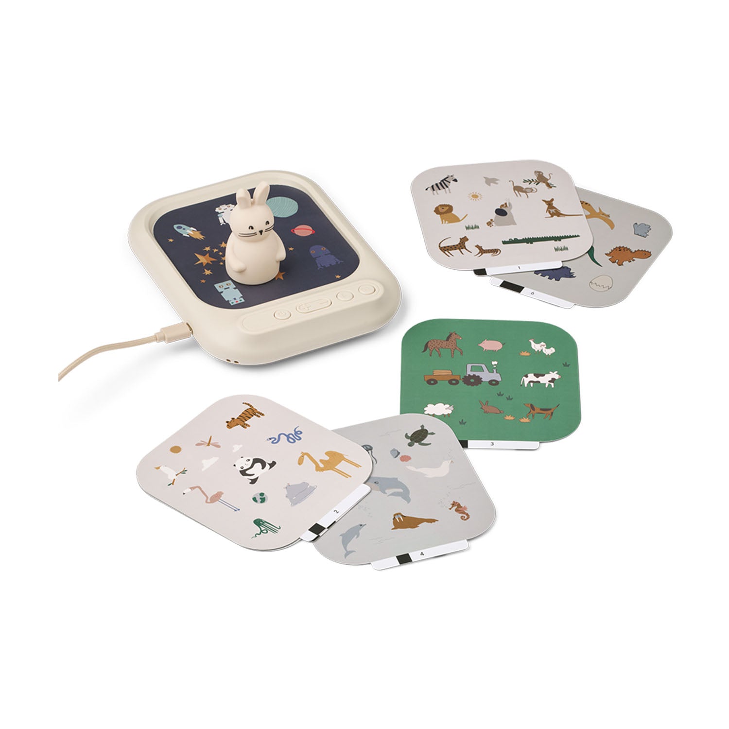 The six themed sound cards laid out