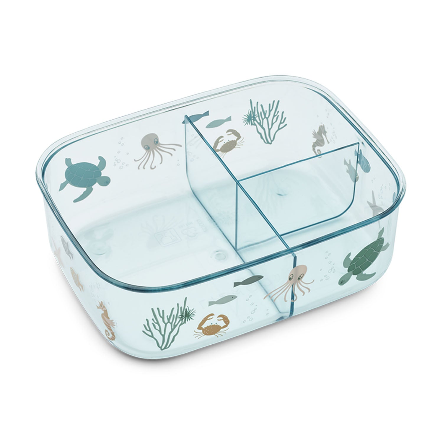 Liewood Arthur Tritan lunchbox is open and showing it's 3 compartments.