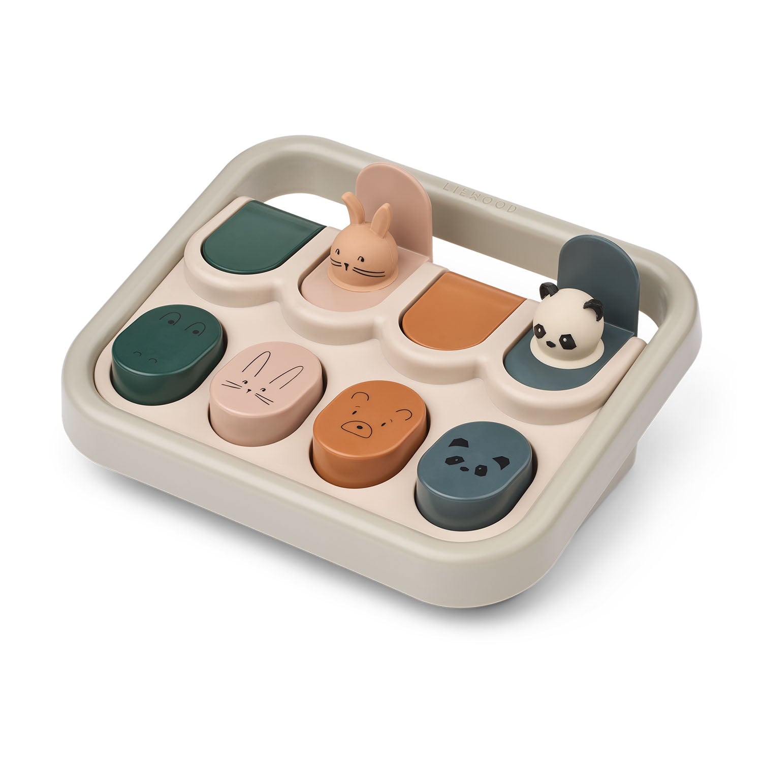 Liewood colourful animal figures popping up from the toy