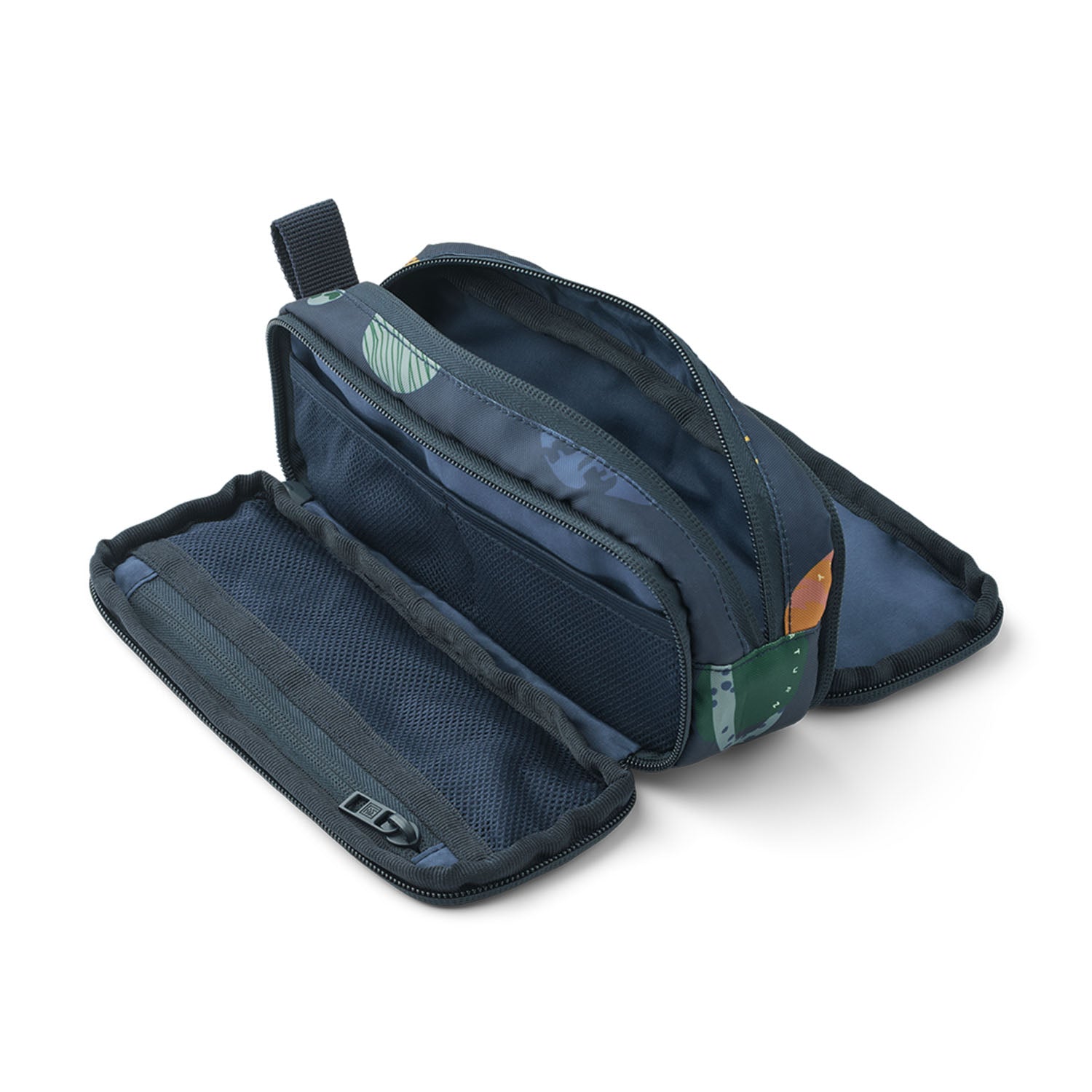 Compact school pencil case with durable zip closures and side strap