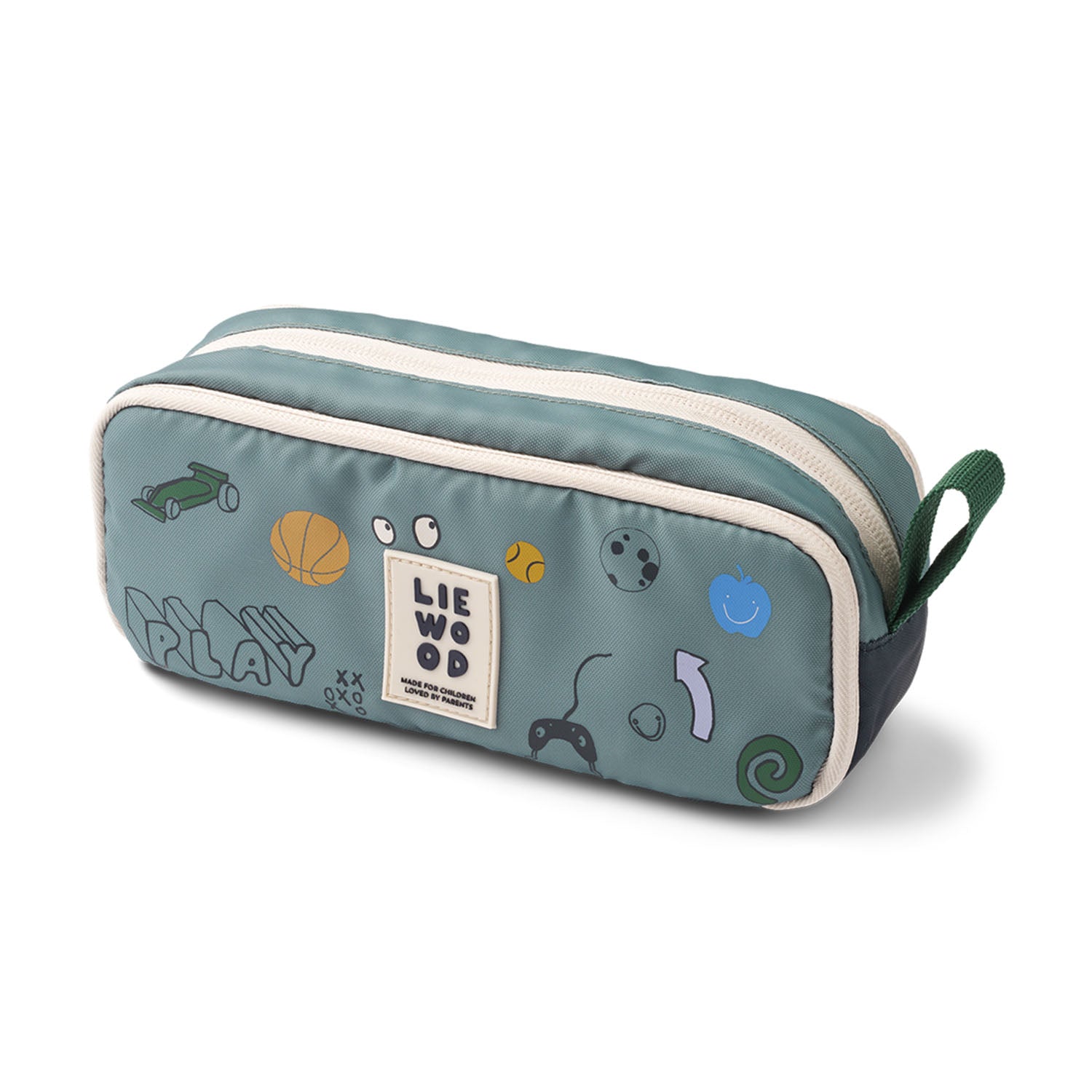 Liewood school pencil case side angle showing soft structured design in dusty peppermint