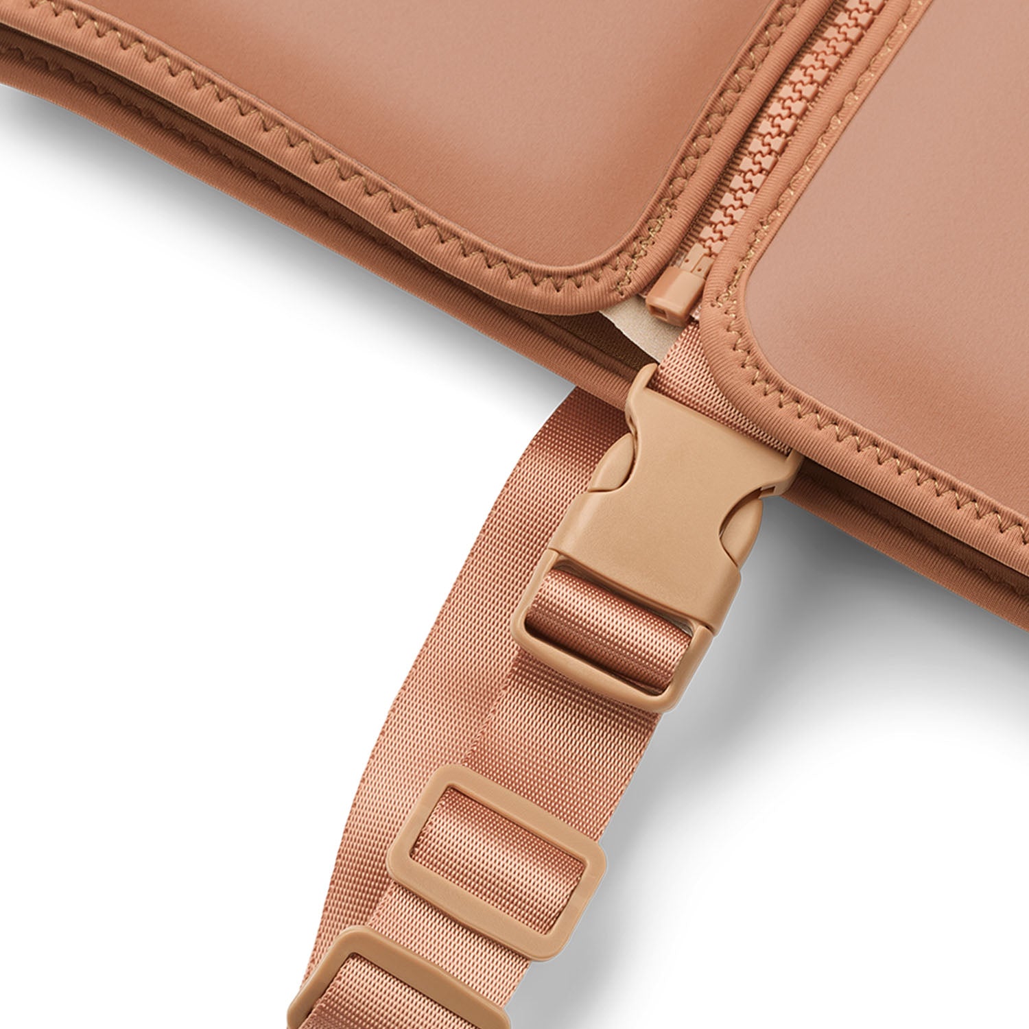 Close-up of Liewood Dove Swim Vest zipper and safety strap