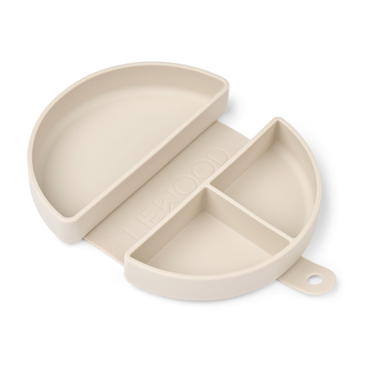 Open snack box showing the internal divider that separates different foods.