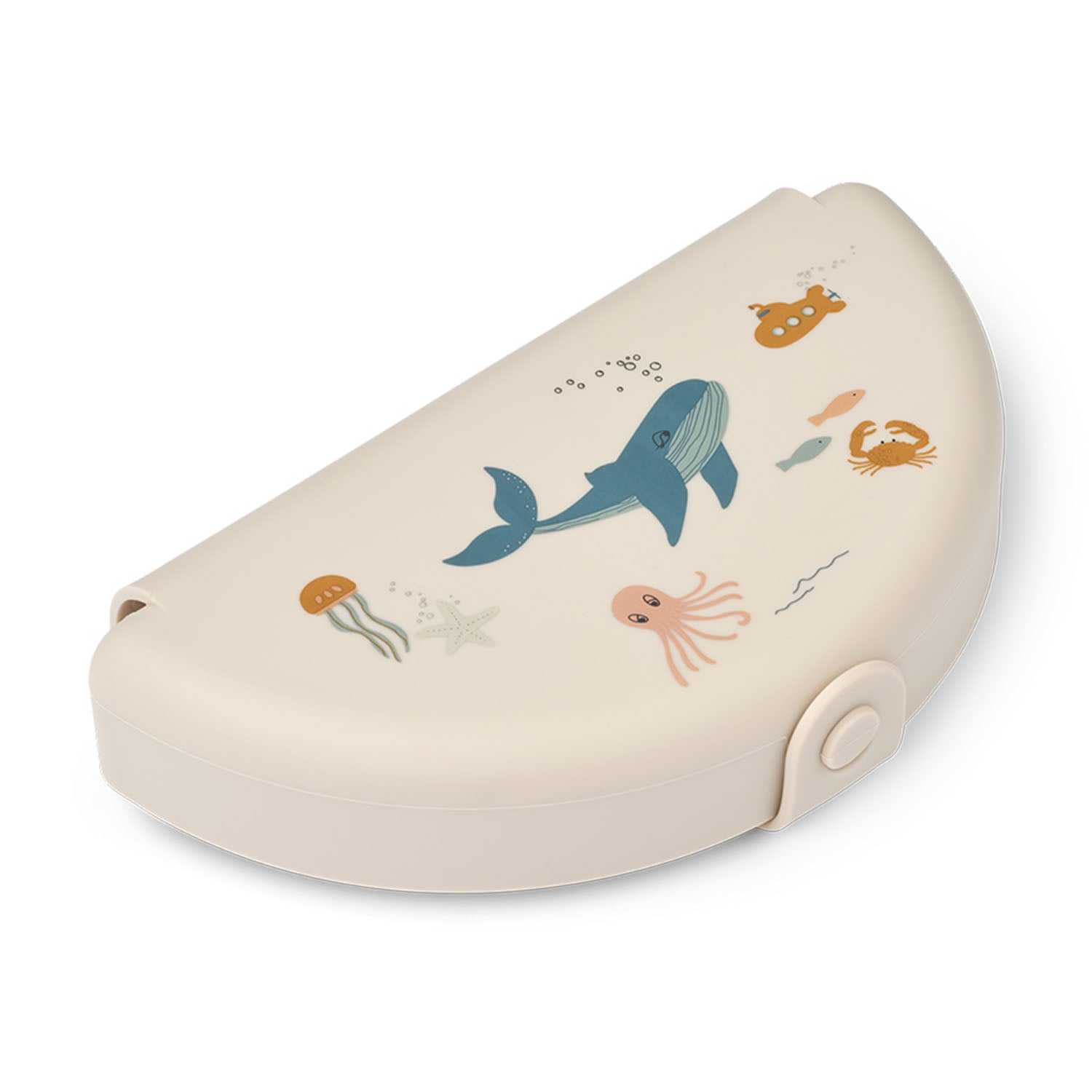 The snack box folded flat to show how much space it saves for storage.