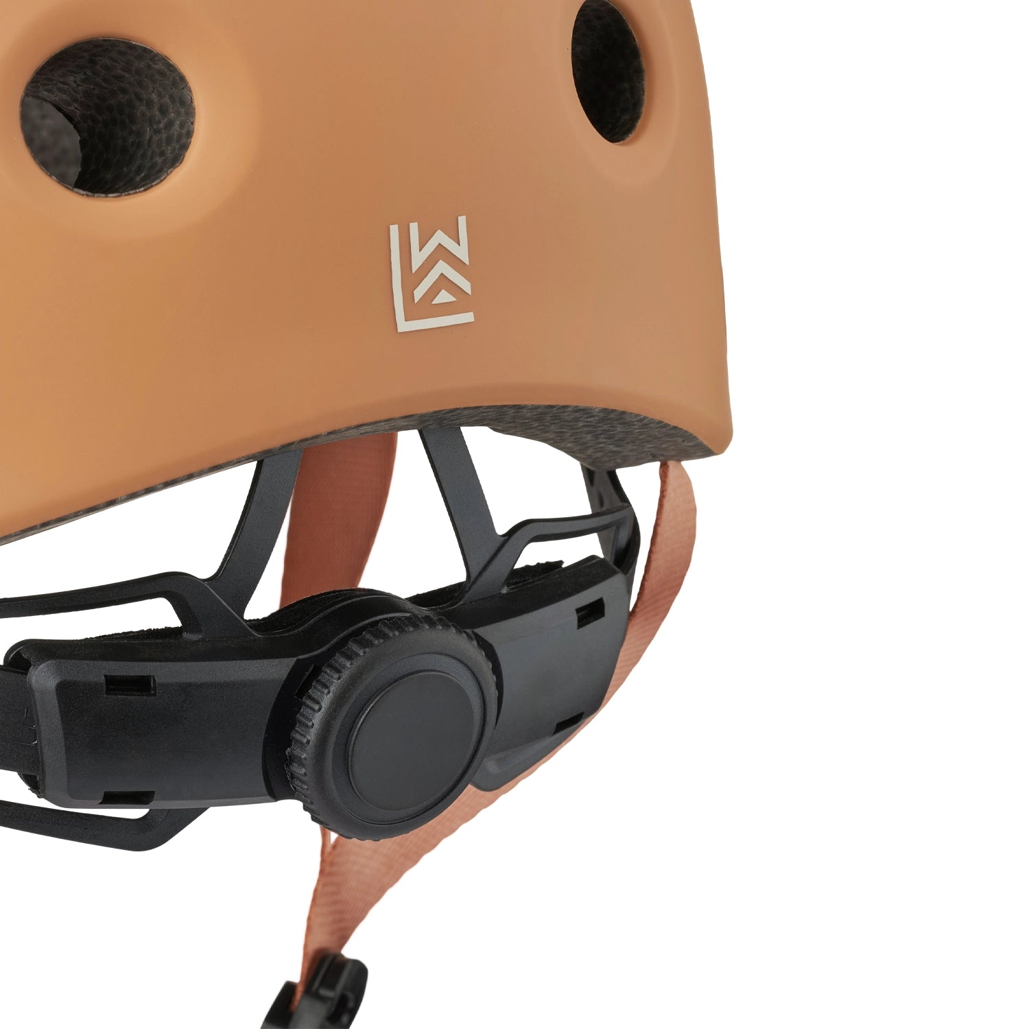 Side view showing adjustable webbing straps and buckle closure