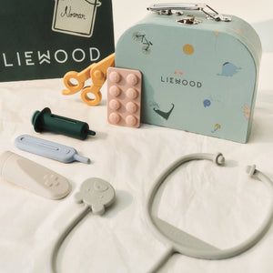 Complete Liewood Leif doctor kit laid out with all tools visible
