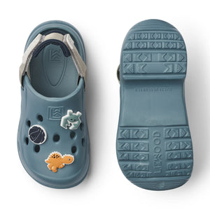 Whale blue mix milas sandals on white background.