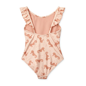 Back view of the swim suit in a white background.