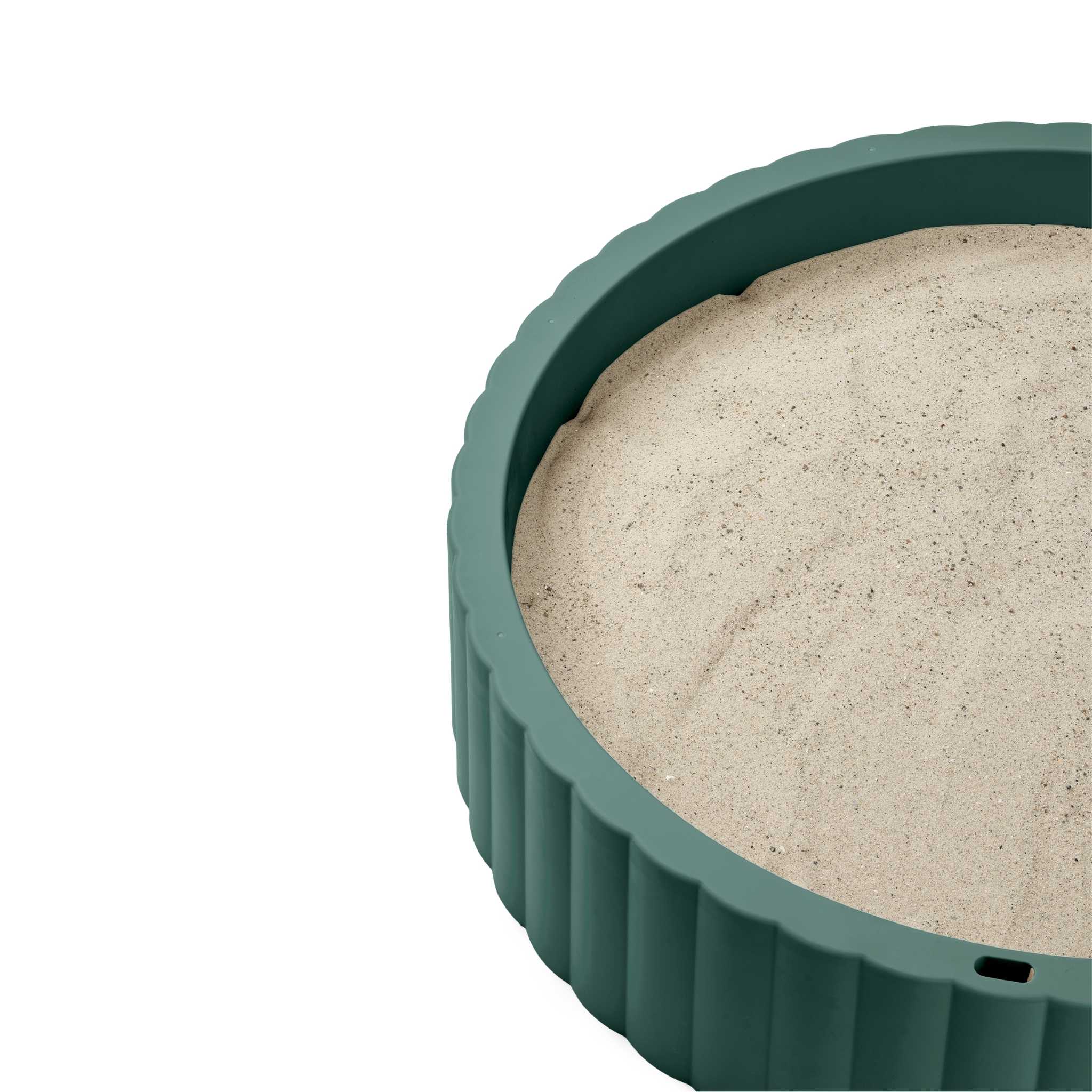 Eco-friendly sandpit made from recycled materials.