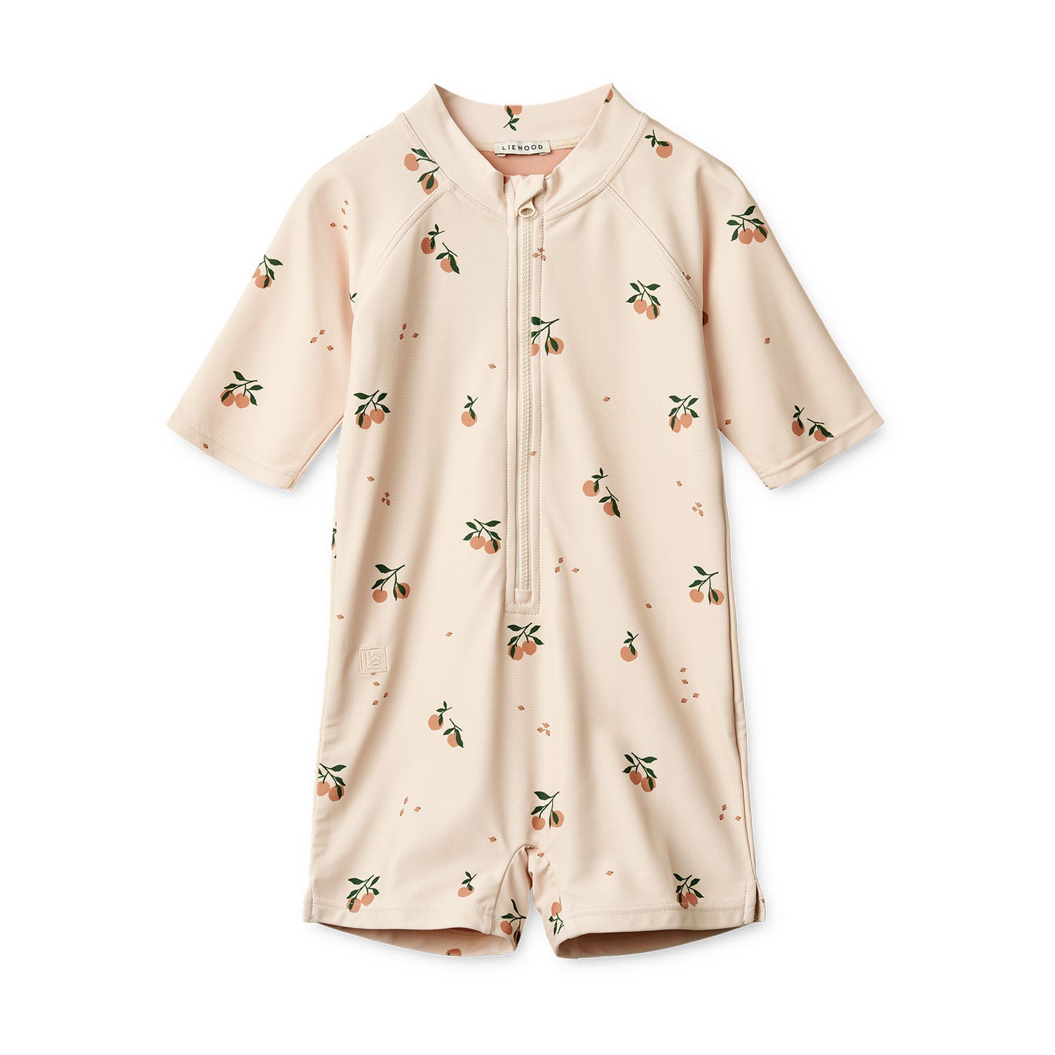 Liewood UV Max Short-sleeve swim jumpsuit in peach sea shell.