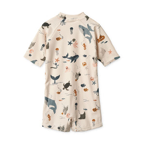 Back design of liewood swim jumpsuit sea creature sandy.