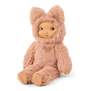 Pale Tuscany pink Liewood Misa Cleo plush doll with soft silicone face, fox ears, seated full view.