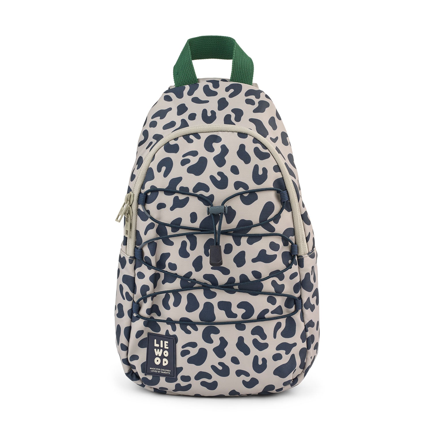 Phoenix One Shoulder Backpack LW20870 Mega Leo Mist Mix 1 Liewood kids leopard print sling backpack with front bungee cord