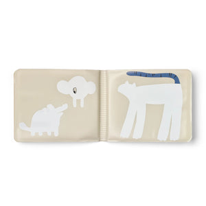 Liewood Waylon Magic Bath Book open, showing white animal illustrations on light background