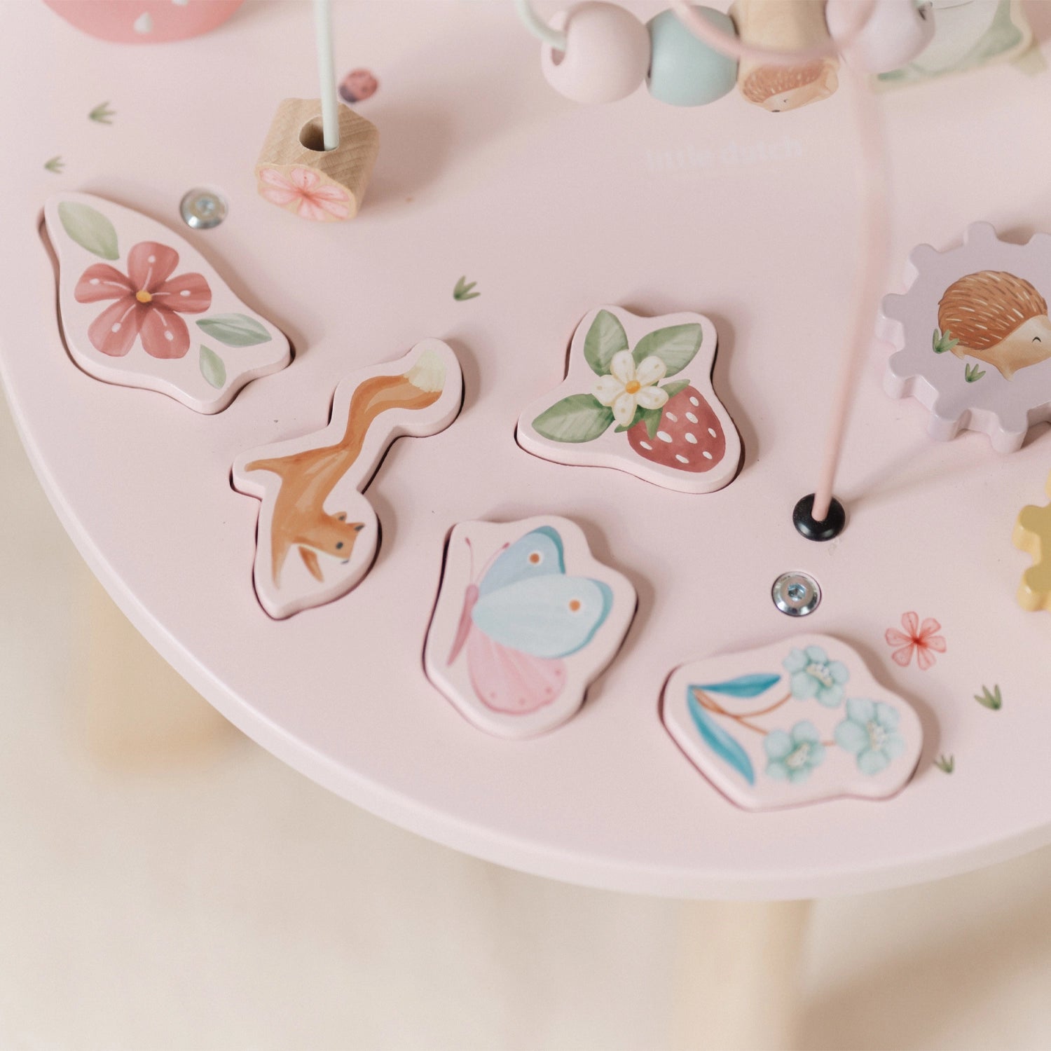 Little dutch pink wooden activity table.
