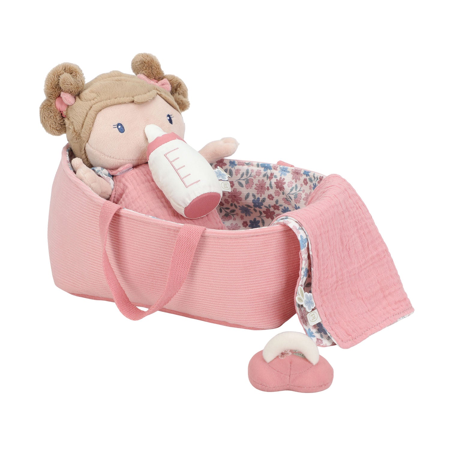 Little Dutch baby doll Rosa dressed in pink outfit for imaginative play.