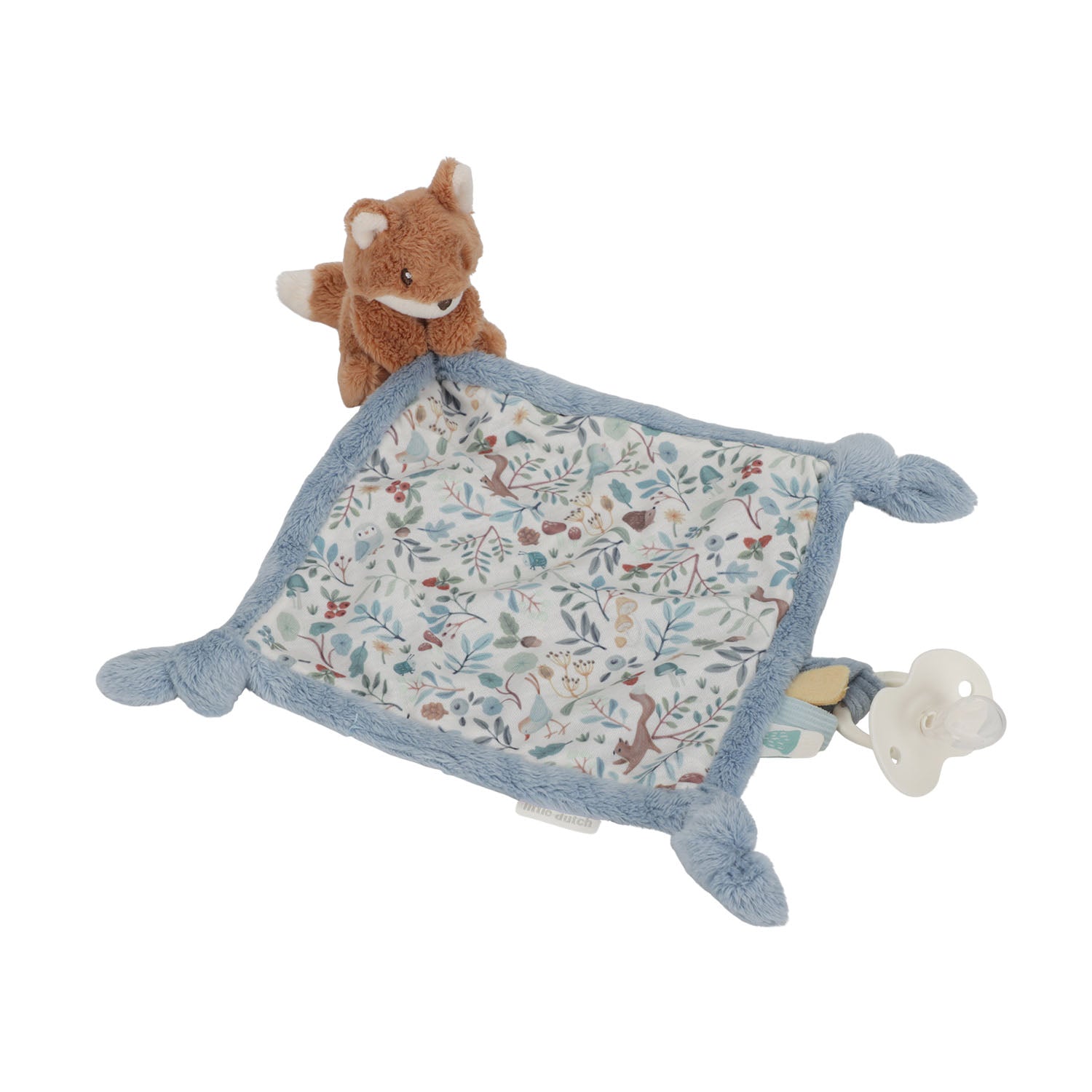 Cuddle cloth with pacifier loop for newborns.