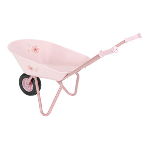 Lightweight children’s wheelbarrow in a soft pink tone with charming nature-themed details