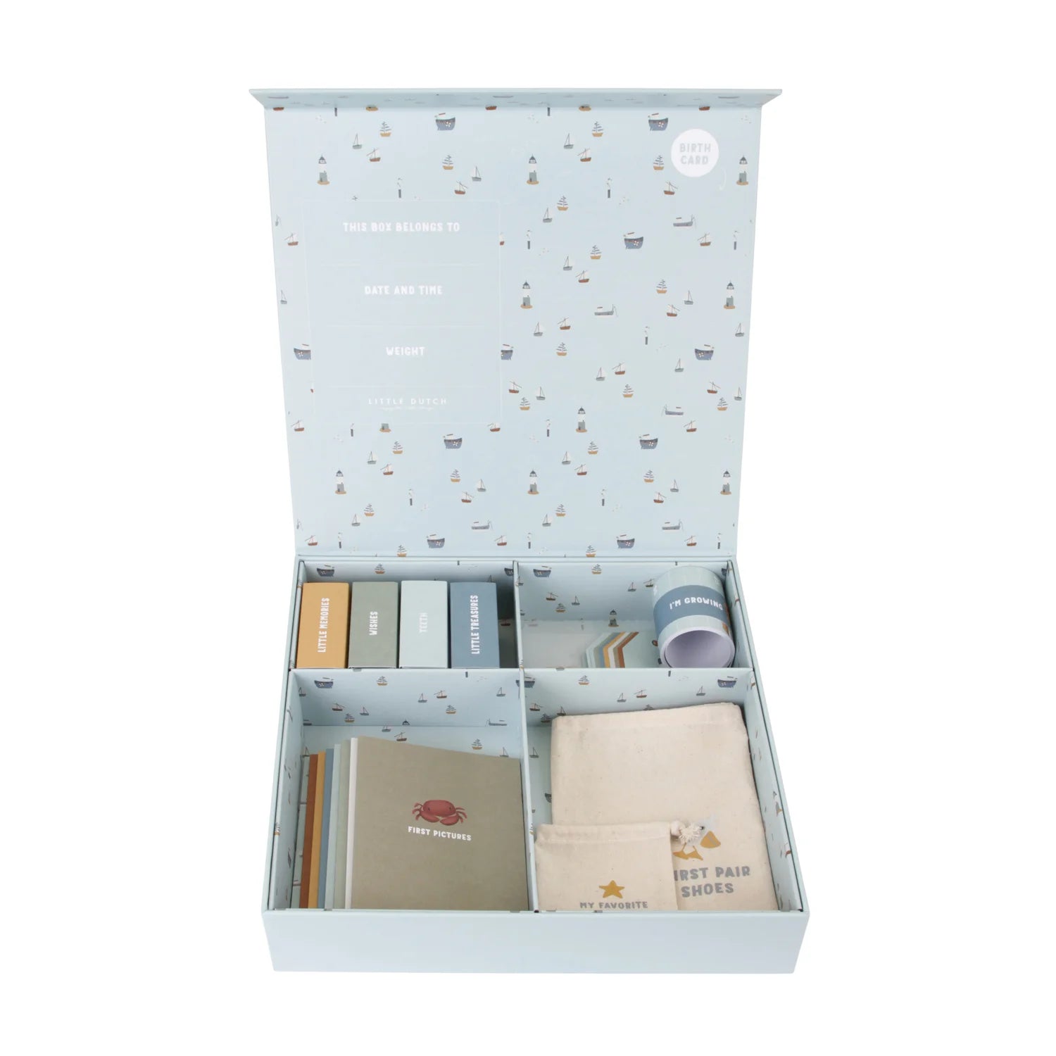 Inside view of the little dutch sailors bay memory box compartments.