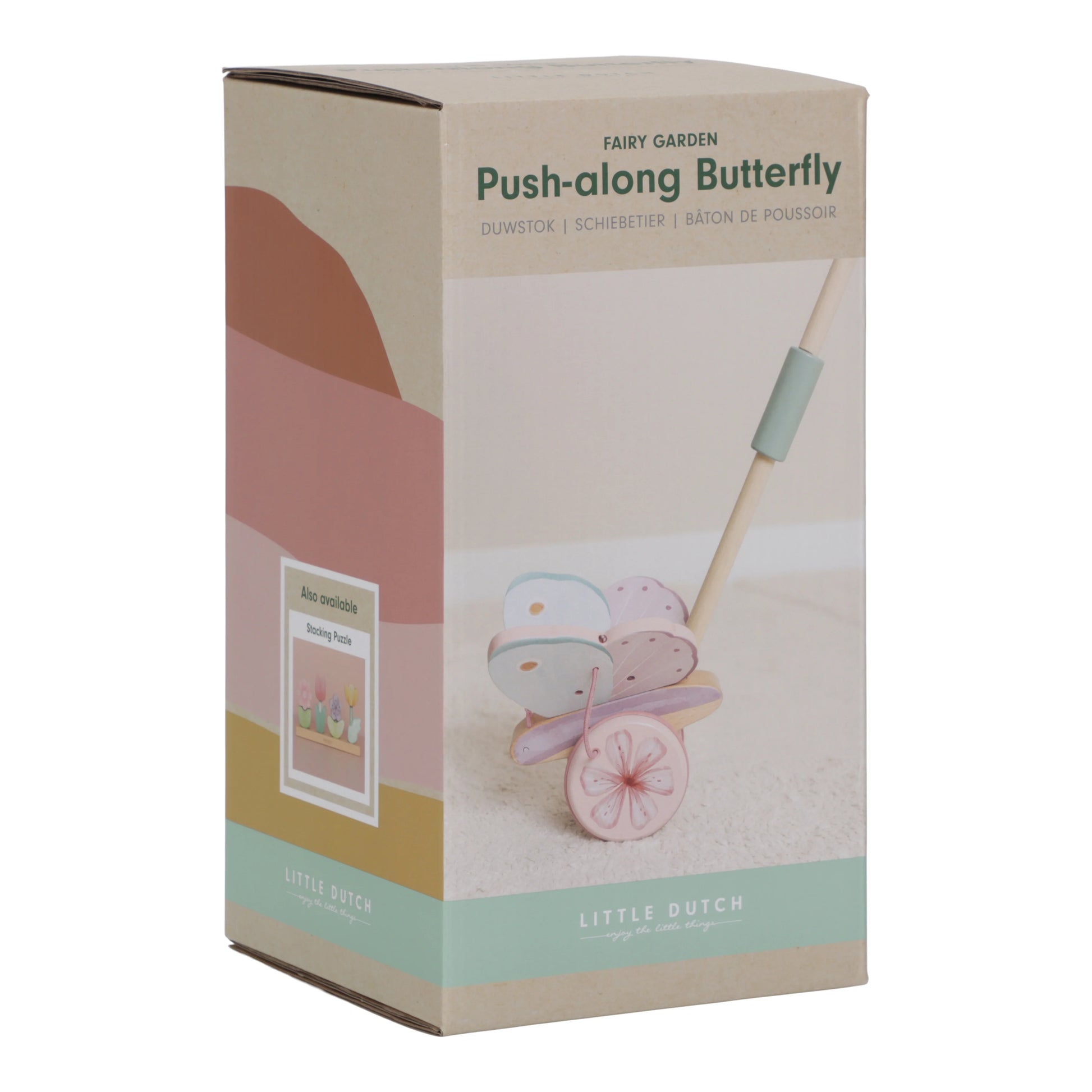 Packaging box of little dutch push-along rattle – fairy garden
