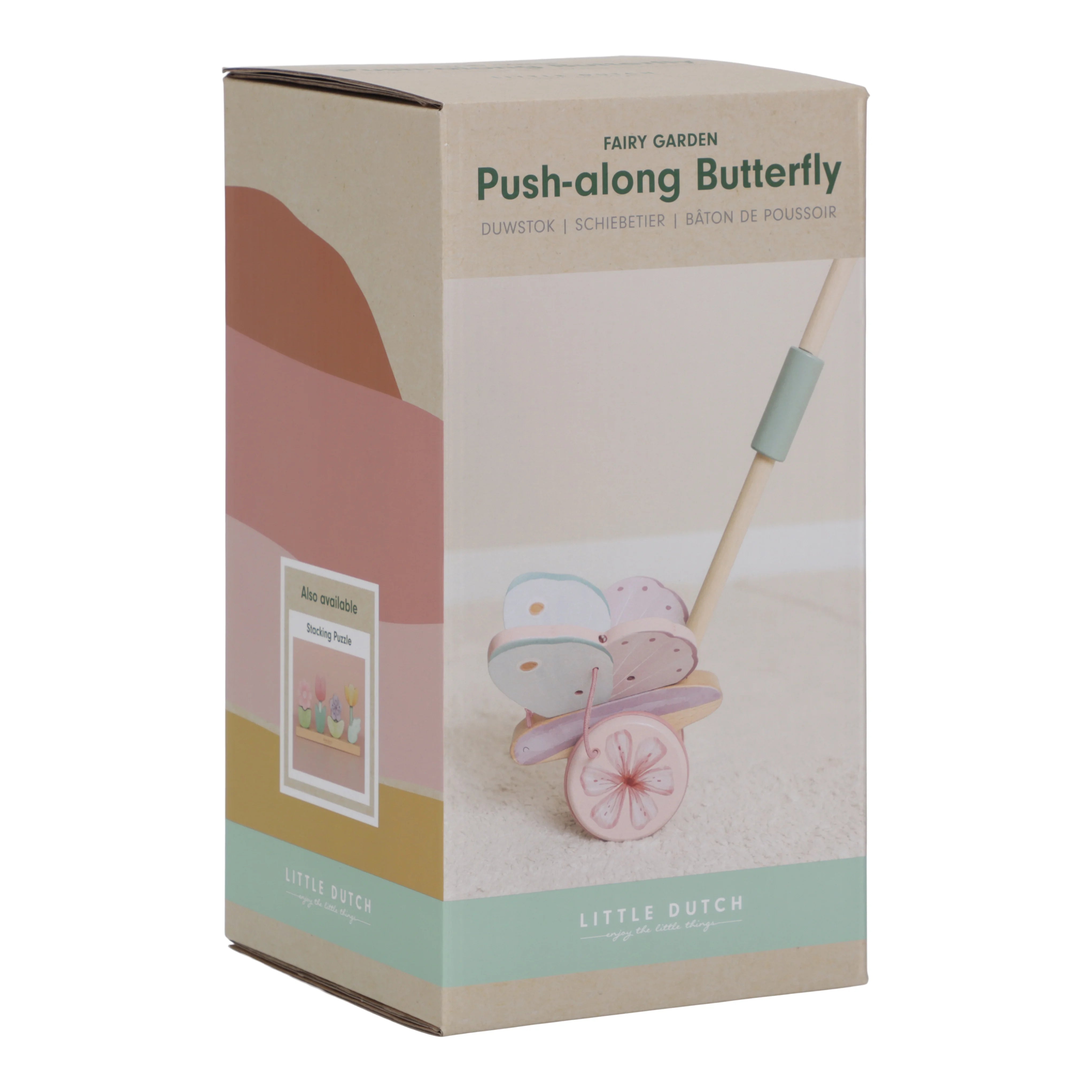 Packaging box of little dutch push-along rattle – fairy garden