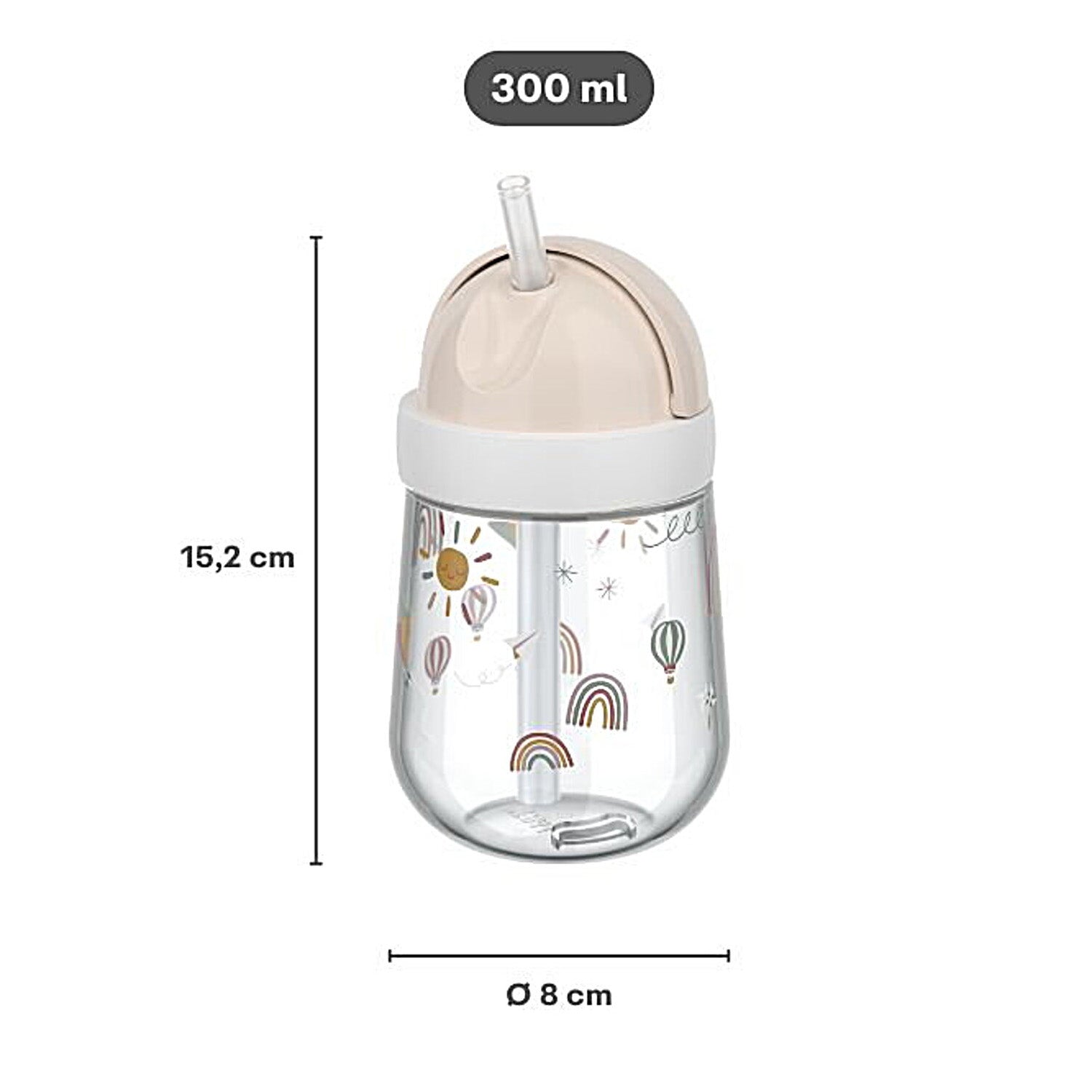 Measurement of the little dutch straw cup water bottle.