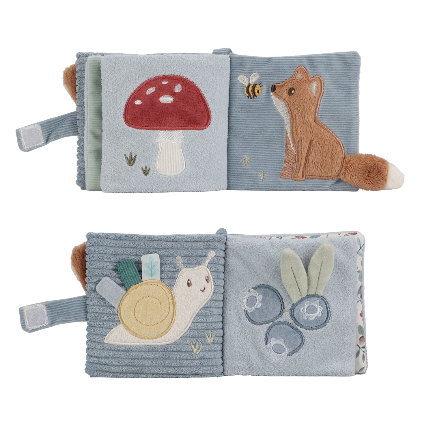 Baby activity book featuring crinkle pages, soft materials, and interactive elements