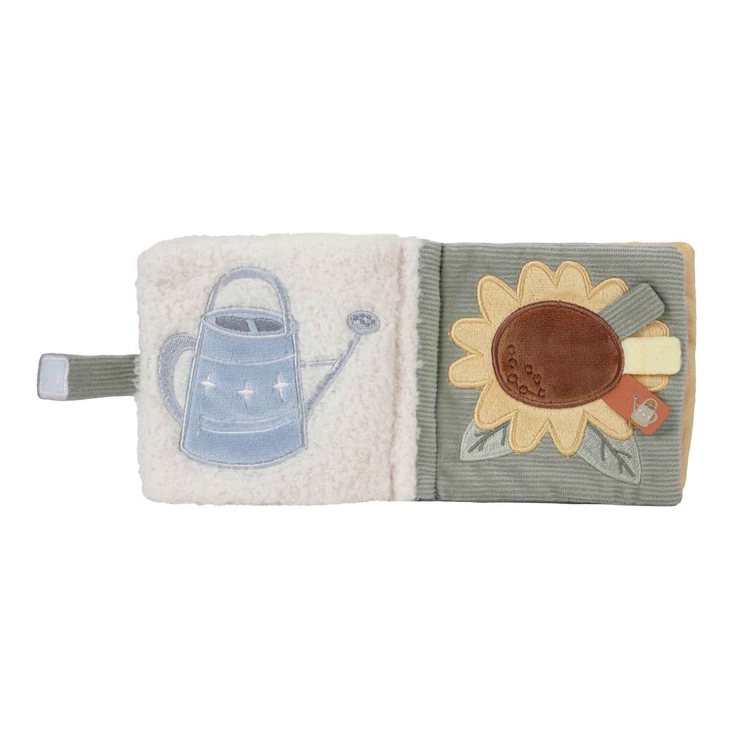 It has a mirror, and crinkle textures and hidden toy.