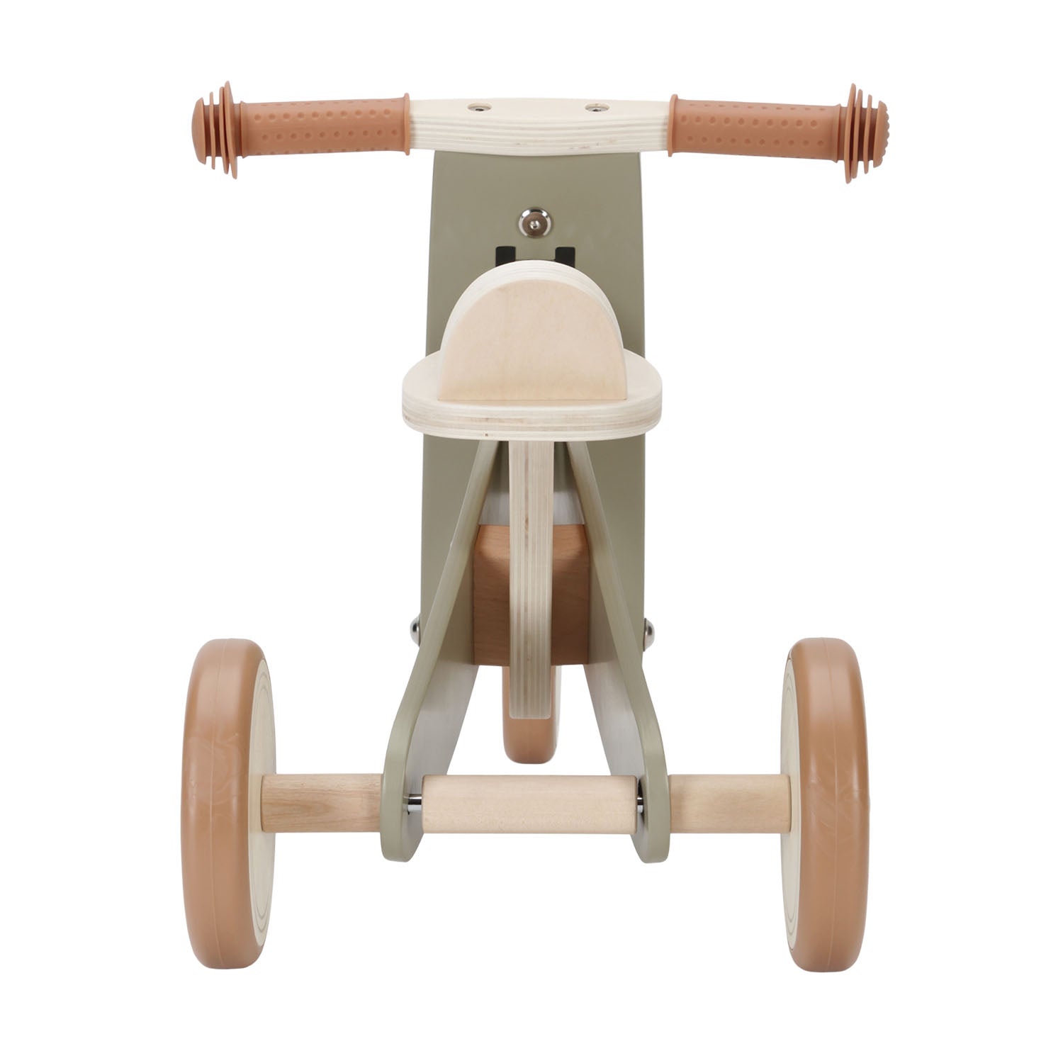 Beck view of the little dutch tricycle in a white background.