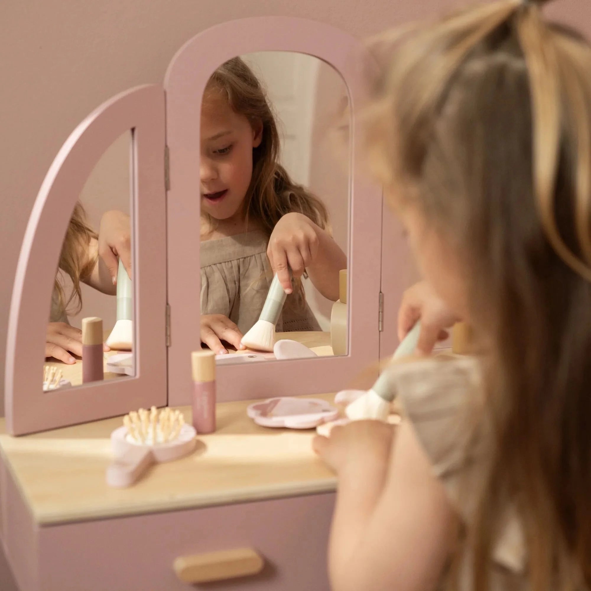 Little Dutch Wooden Dressing Table - Pink with 6 Accessories