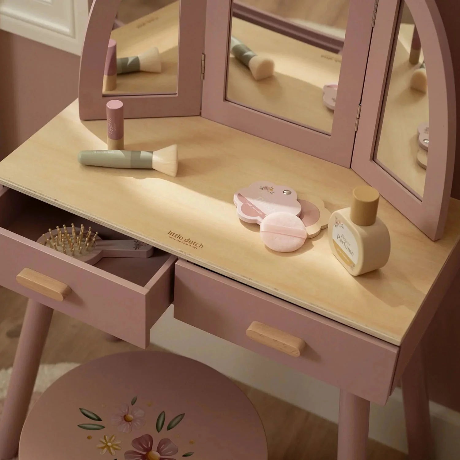 Little Dutch Wooden Dressing Table - Pink with 6 Accessories