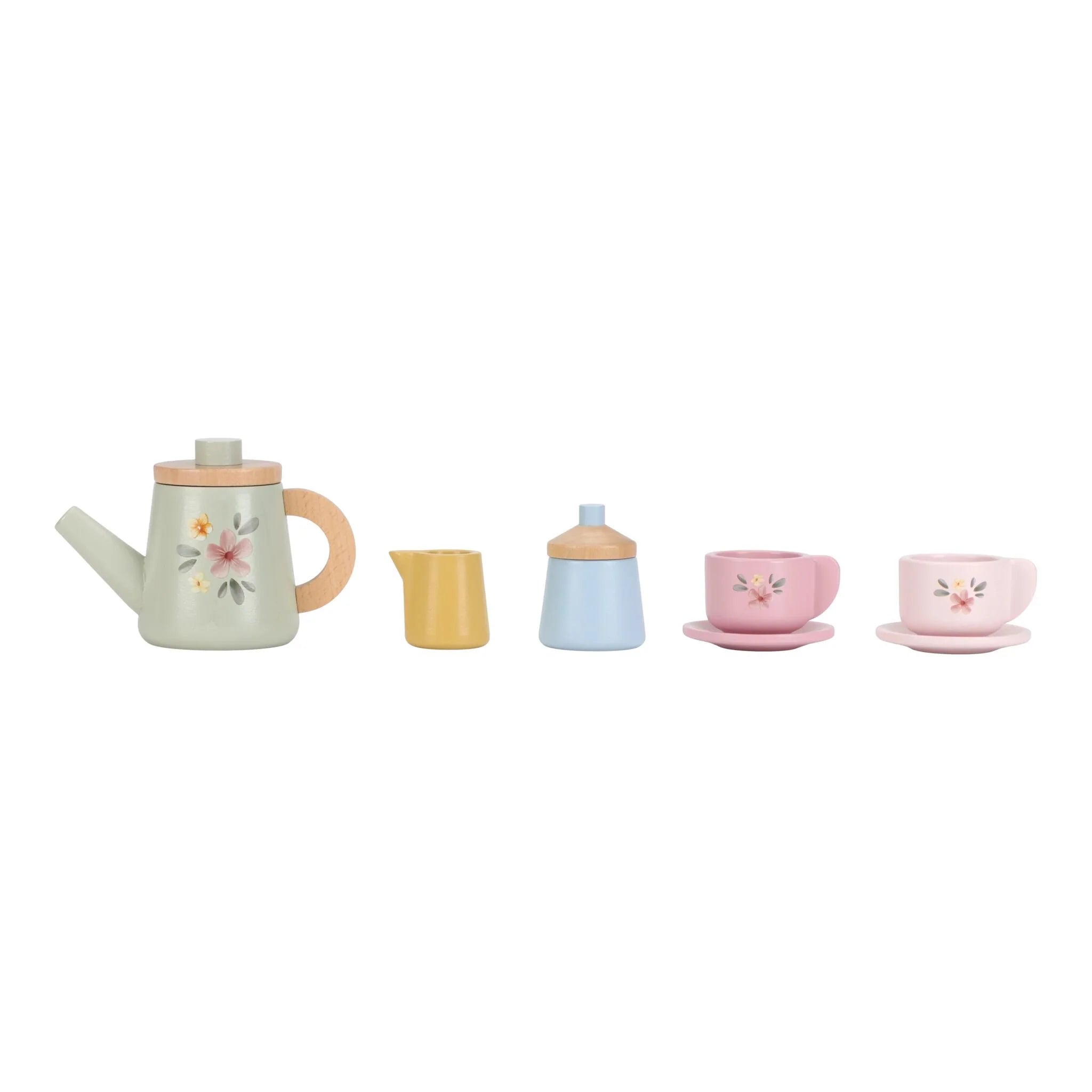 Multicolored children’s tea set for pretend play