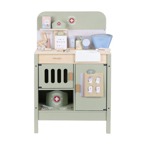 Little Dutch wooden veterinary practice playset with sink and retractable shower head.