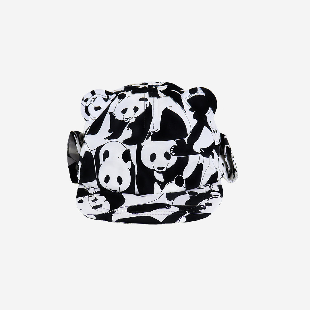 Cub Kids Panda Sun Hat with Neck Flap - Black & White