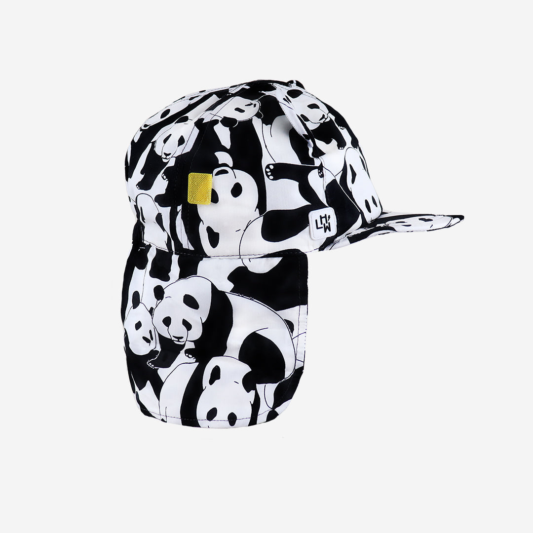 Cub Kids Panda Sun Hat with Neck Flap - Black & White