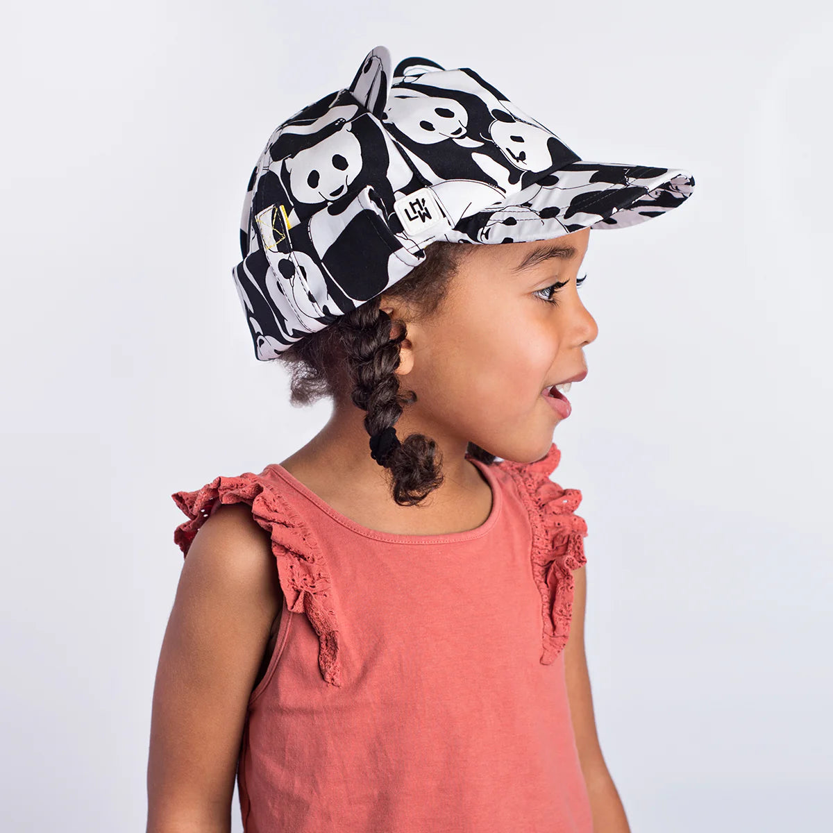 Cub Kids Panda Sun Hat with Neck Flap - Black & White
