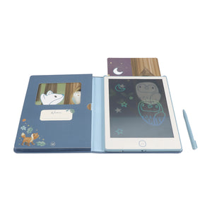 Little Dutch Drawing Tablet Blue Forest Friends open showing screen, stylus and card slot