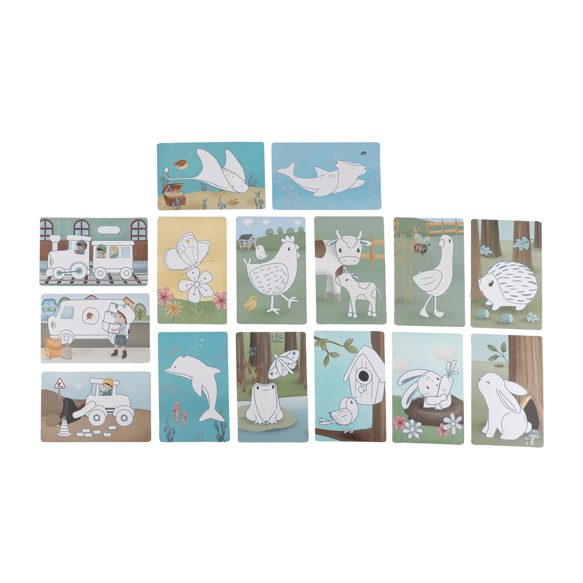 Full set of double-sided inspiration cards for Little Dutch Blue Forest Friends tablet