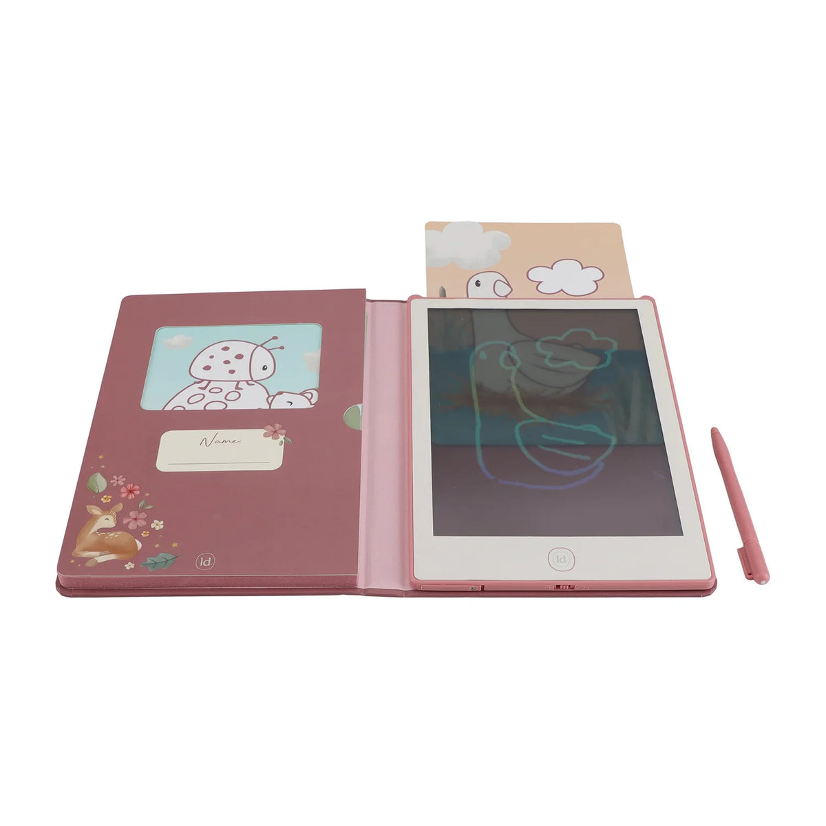  Little Dutch Drawing Tablet Pink Fairy Garden open showing screen, stylus and card slot