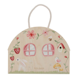 Little Dutch Fairy House back panel – strawberry and flower illustrations