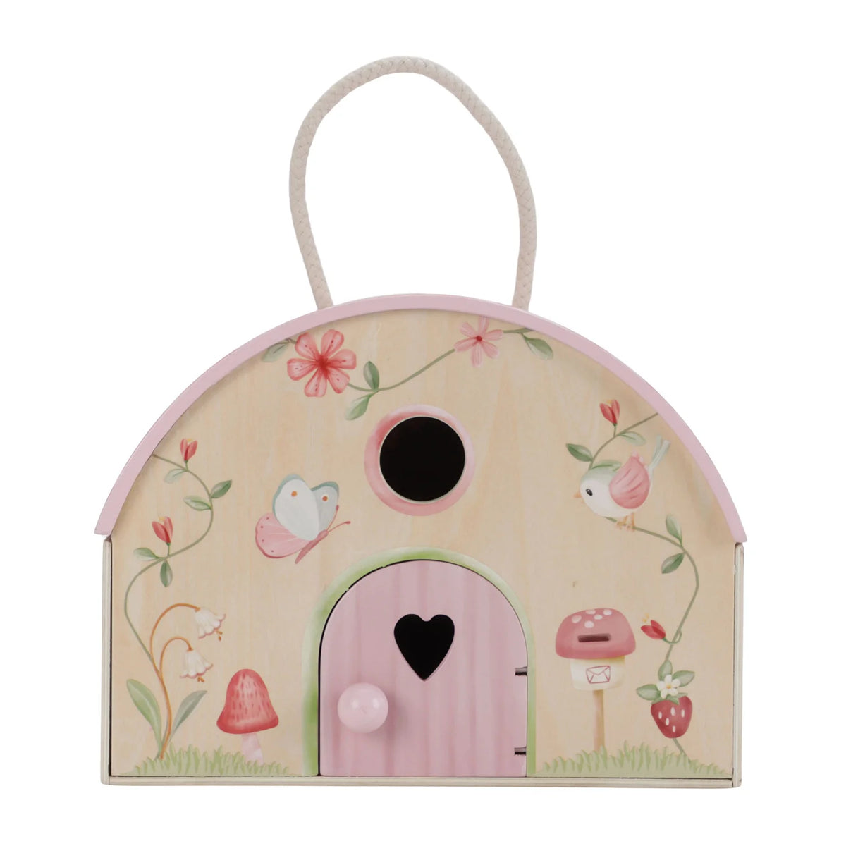 Little Dutch Fairy Garden wooden fairy house with handle, floral front & heart door
