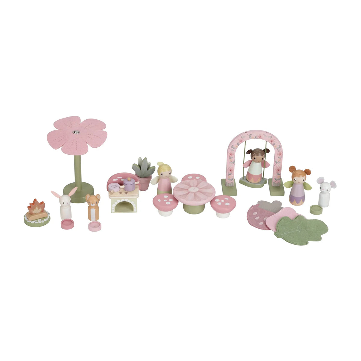 Complete Little Dutch Fairy House set: house, fairy figures, parasol, table & chairs