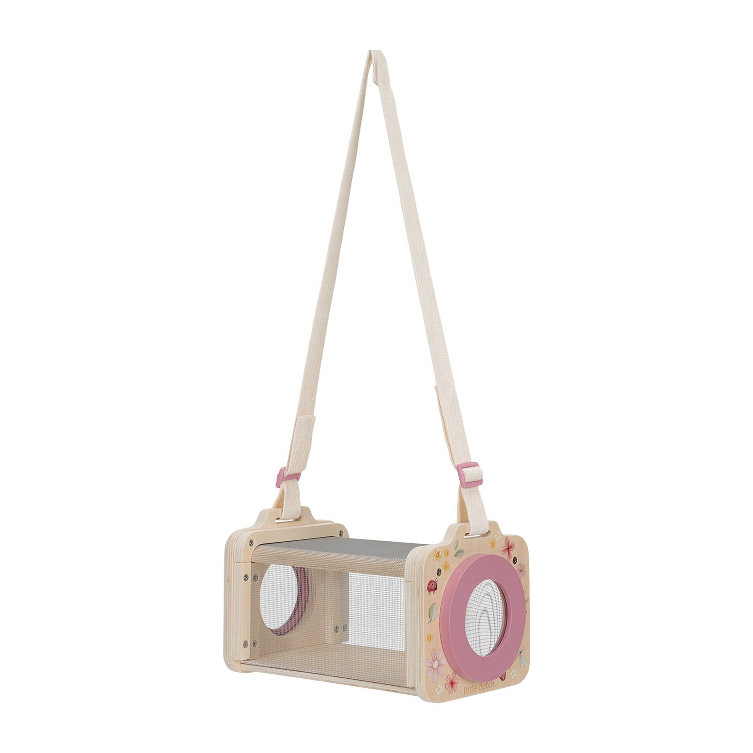 Little dutch insect box with straps for hanging in fairy garden pink colour.