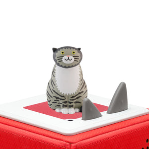 The magnetic Mog the Forgetful Cat Tonie figure placed on top of a red Toniebox player.