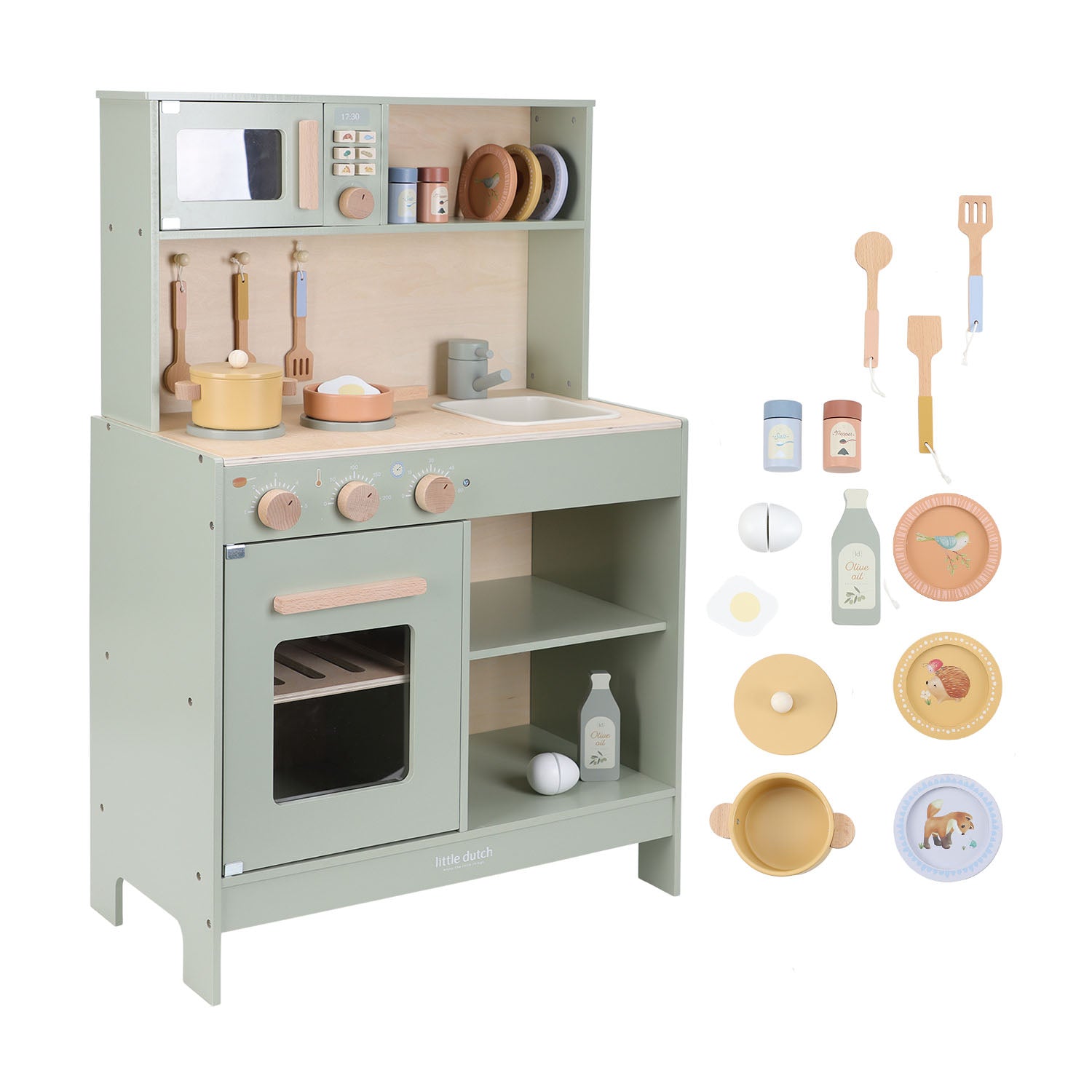 Little Dutch play kitchen in mint colour with accessories