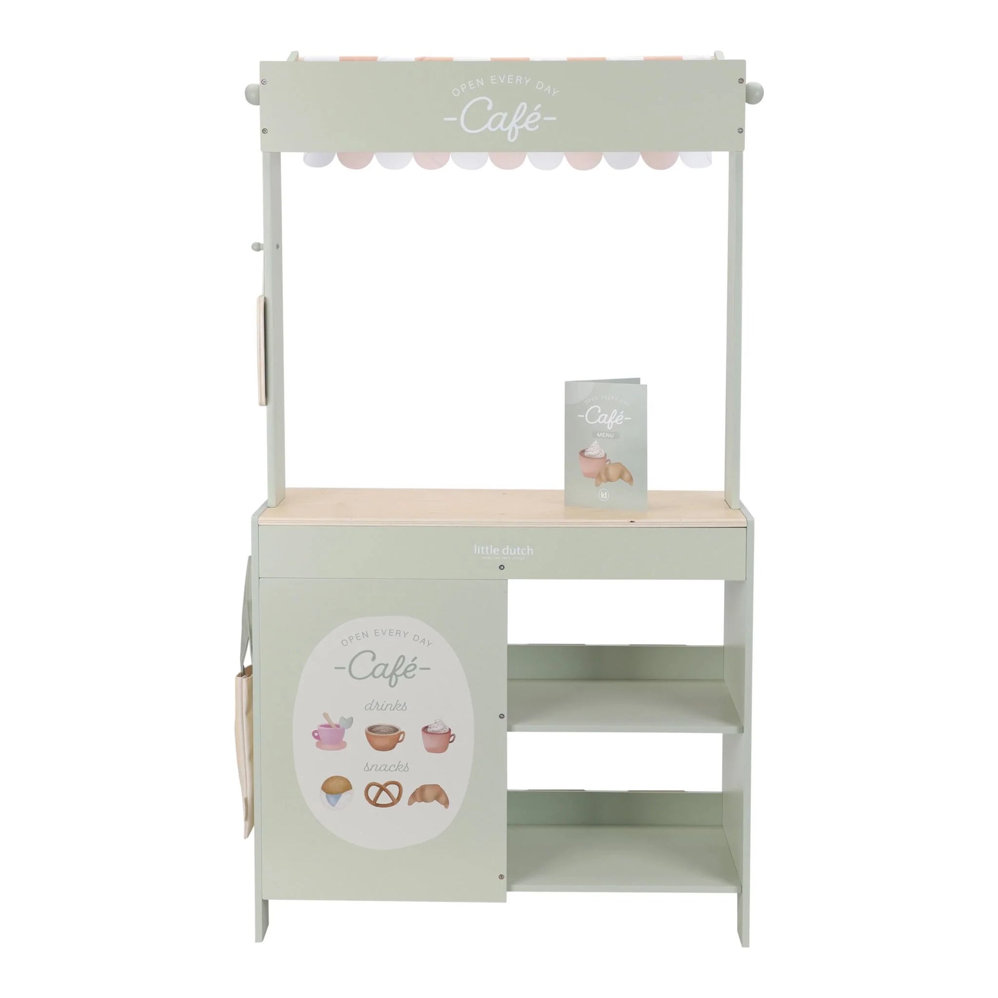 Natural wood and green Little Dutch market stall for toddlers.