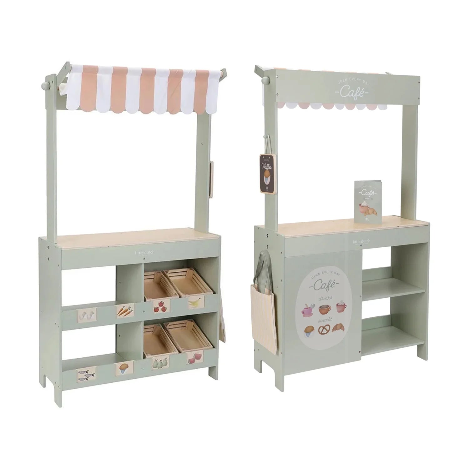 Little dutch 2 in 1 wooden market stall and cafe in green.