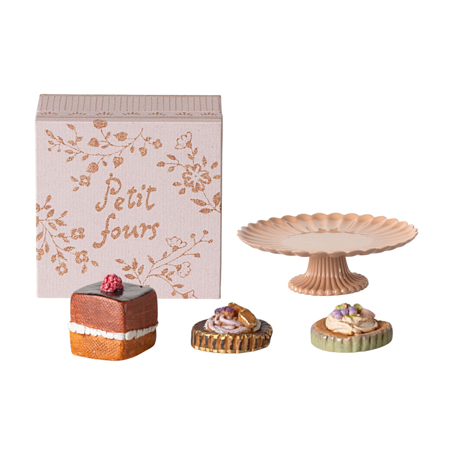 Maileg mini cake stand with colorful miniature cakes
