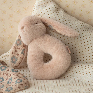 Baby gift set with plush bunny and cotton cloth.