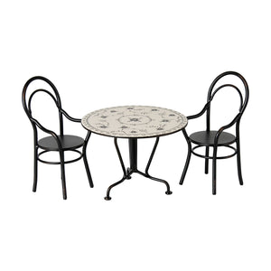 Maileg Dining Table Set with 2 Chairs, a miniature dining room set for dollhouses.